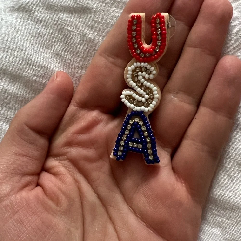 USA Beaded Earrings in Red, White, and Blue - Picture 2 of 3